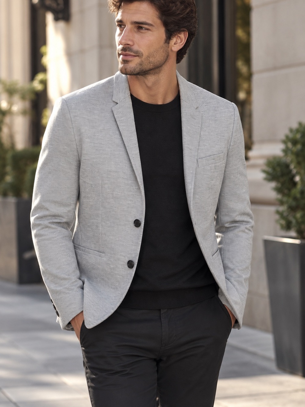 Zara Men’s Gray Textured Knit Blazer M Smart Casual Quiet Luxury *